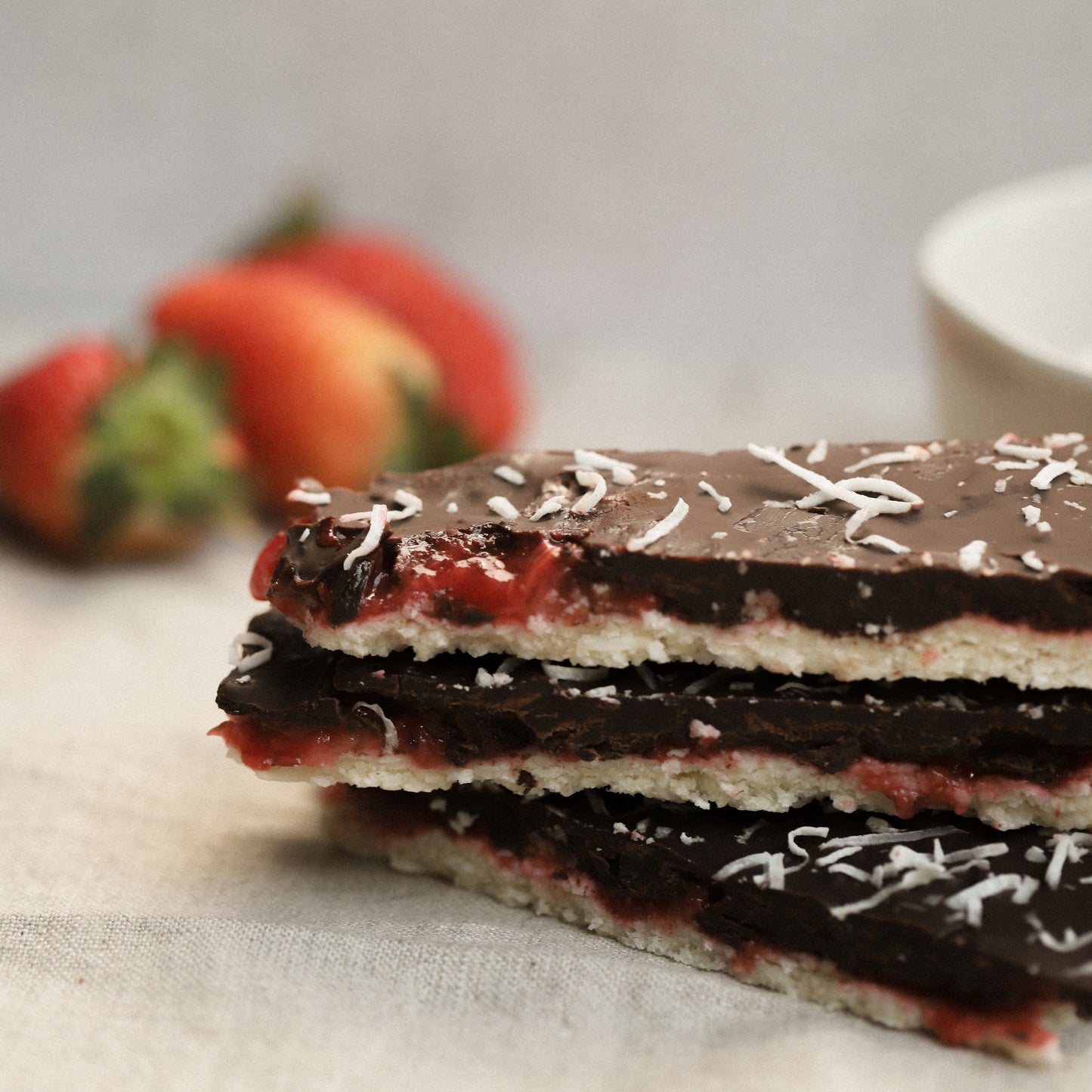 Chocolate, coconut and strawberry bars