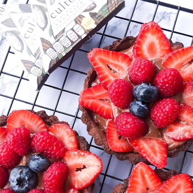 Double chocolate cake with red berries